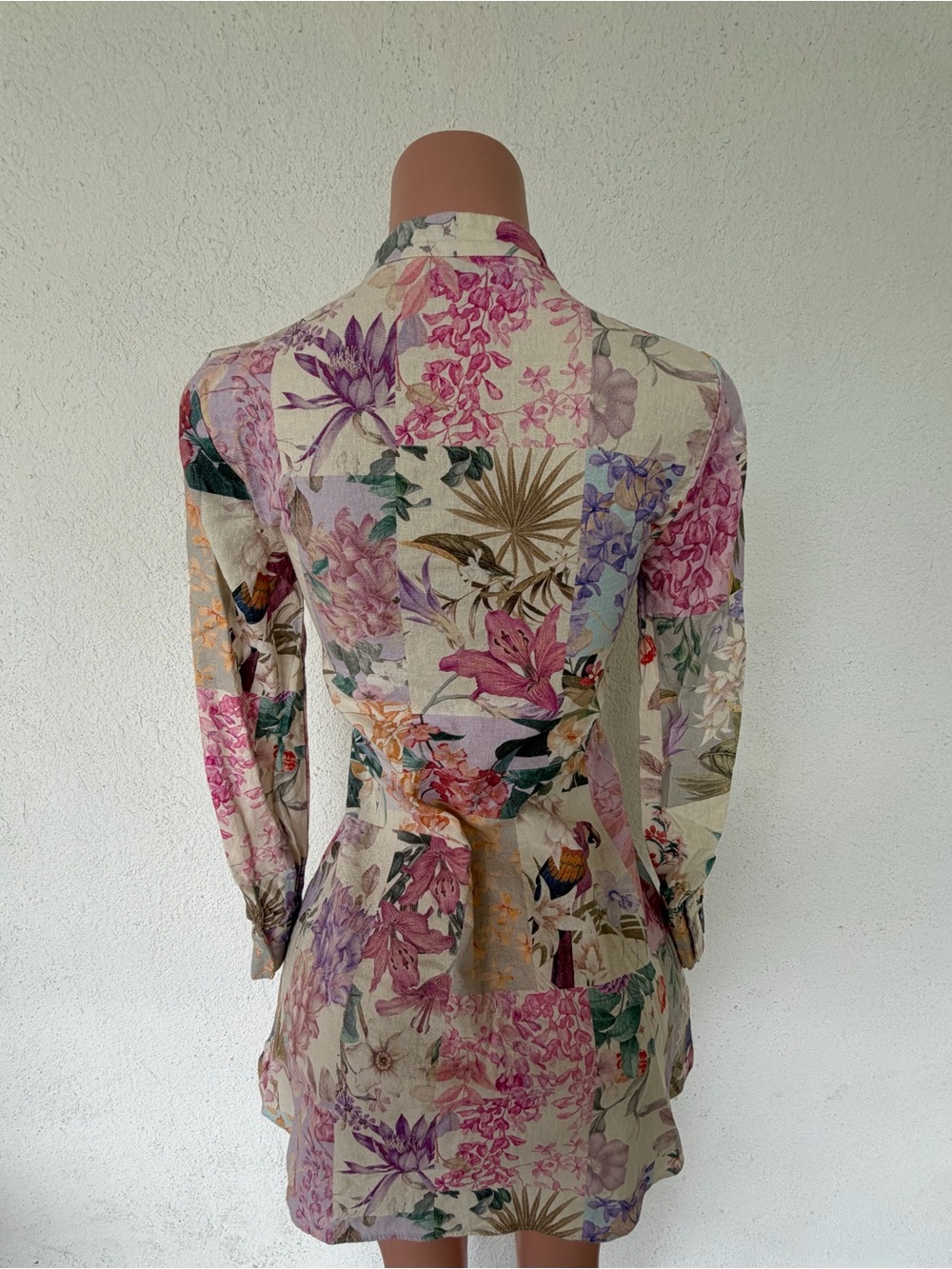 Floral Patchwork Button-Front Women’s Top - Cream/Multi - Picture 3 of 7